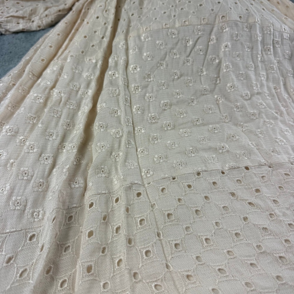 Rylee + Cru Natural Eyelet Lace Babydoll Dress Cream Puff Sleeve Small RCW271NA - Picture 5 of 11